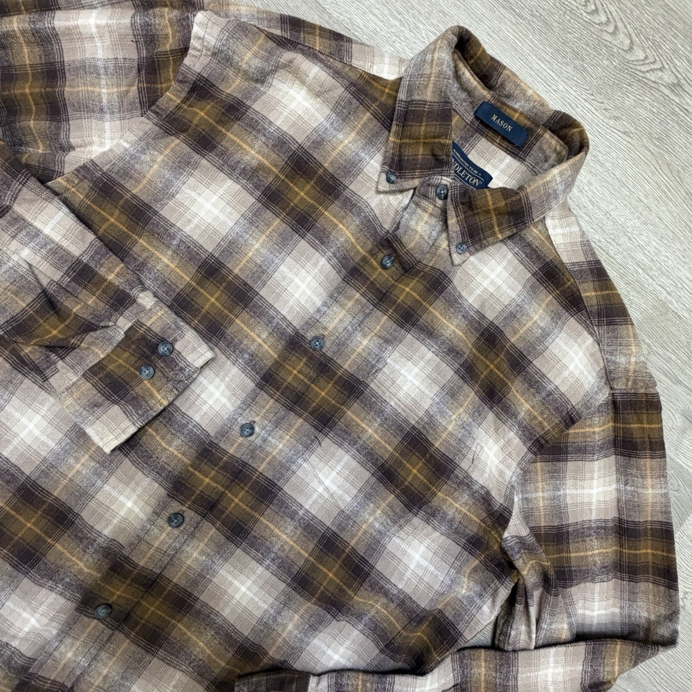 Pendleton Mason Flannel Shirt Mens M Brown Plaid Stripe Button Down Cotton